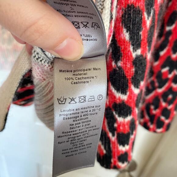 ZADIG & VOLTAIRE Mirka Cashmere Leopard Print Cardigan Size Medium Pink Animal - Picture 8 of 8